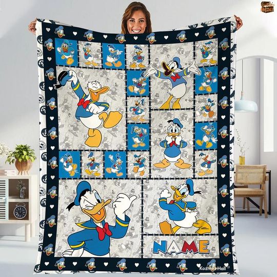 Personalized Donald Duck Blanket, Donald Daisy Duck Blanket, Daisy Duck Fleece Blanket