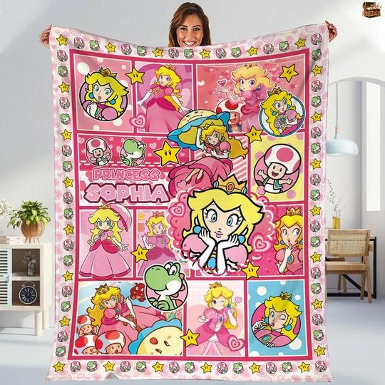 Personalization Super Mario Bros Princess Peach Blanket, Princess Peach Lovers Blanket