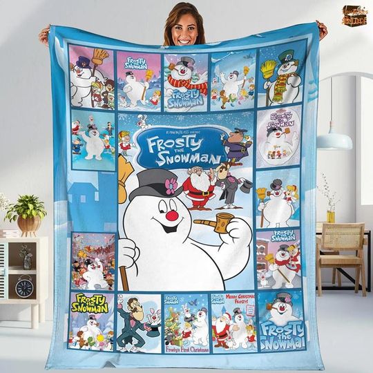 Frosty The Snowman Christmas Blanket, Cozy Snowman Fleece Blanket, Christmas Blanket