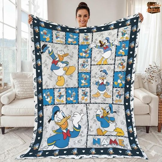 Personalized Donald Duck Blanket, Donald Daisy Duck Blanket, Daisy Duck Fleece Blanket