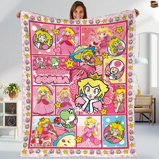 Personalization Super Mario Bros Princess Peach Blanket, Princess Peach Lovers Blanket