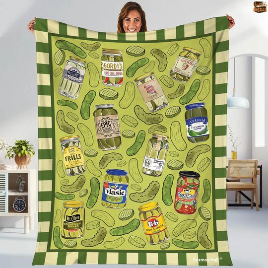 Discover Canned Pickles Fleece Blanket, Pickle Lover Blanket, Cute Pickle Lover Blanket
