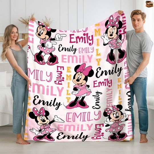 Discover Custom Name Disneyland Minnie Fleece Blanket, Watercolor Minnie Mouse Blanket