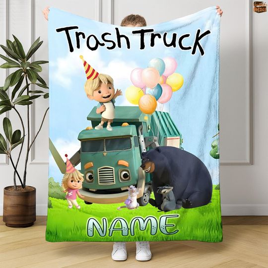 Personalized Trash Truck Blanket, Custom Trash Truck Fleece Blanket