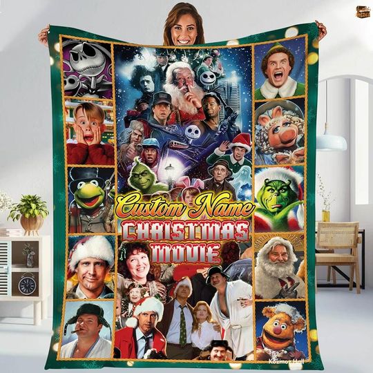 Discover Personalized Christmas Movies Blanket, Retro Holiday Family Throw With Classic Movie Theme