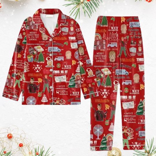Discover Home Alone Christmas Pajama Set | Funny Holiday Sleepwear | Kevin McCallister Pjs | Family Matching Xmas Gift for Movie Fans PM059