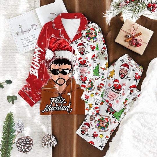 Inspired Bunny Feliz Navidad Christmas Pajamas Set, Unisex Holiday Sleepwear Gift, Funny Festive Matching Pjs 2025