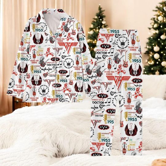 Retro Guitar Hero Pajamas Set  Rock Music Lovers Cozy Sleepwear