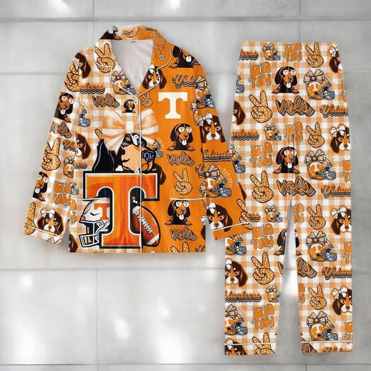 Orange College Team Style Pajamas Set 2025 | Unisex Soft Polyester Sleepwear for Sports Fans