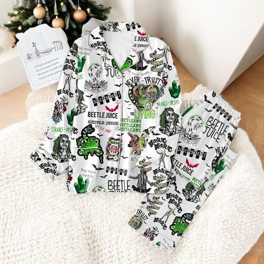 Inspired Gothic Never Trust The Living Pajamas Set, Unisex Halloween Sleepwear, Spooky Movie Lover Gift 2025