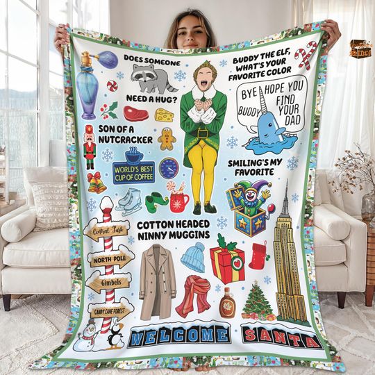Buddy The Elf Fleece Blanket, Elf Christmas Blanket, The Elf Xmas Movie Inspired Blanket