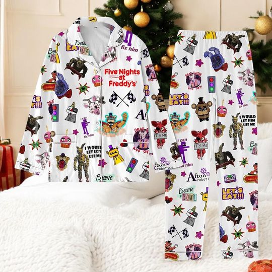 Discover Retro Arcade Monster Christmas Silk Pajamas Set  Robot Character Inspired Sleepwear for Fans