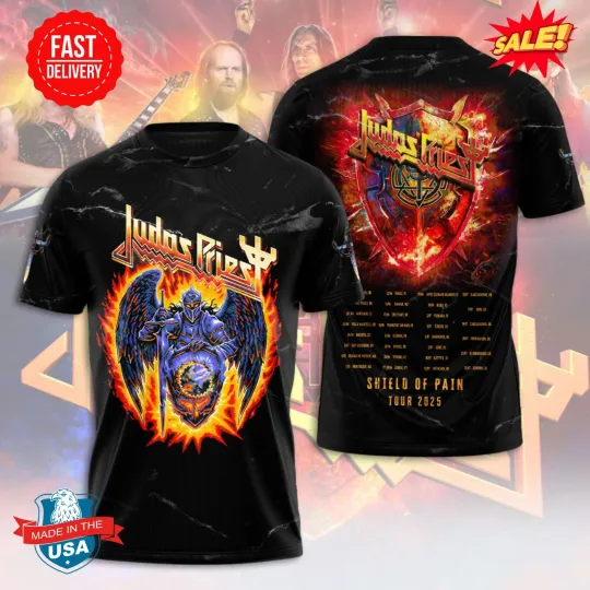 Discover Judas Priest Shield Of Pain 2025 3D Tee, Gift For Fan