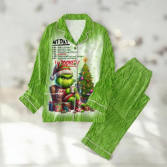 Discover Green Monster Im Booked At Christmas Pajamas Set | Funny Holiday Sleepwear 2025