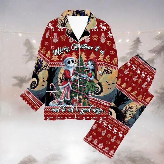 Spooky Christmas Pajamas Set 2025 | Gothic Holiday Sleepwear Merry Xmas Outfit for Men Women