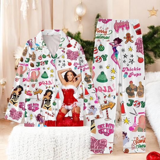 Discover Pop Diva Inspired Christmas Pajama Set  2025 Confident Girl Holiday Sleepwear