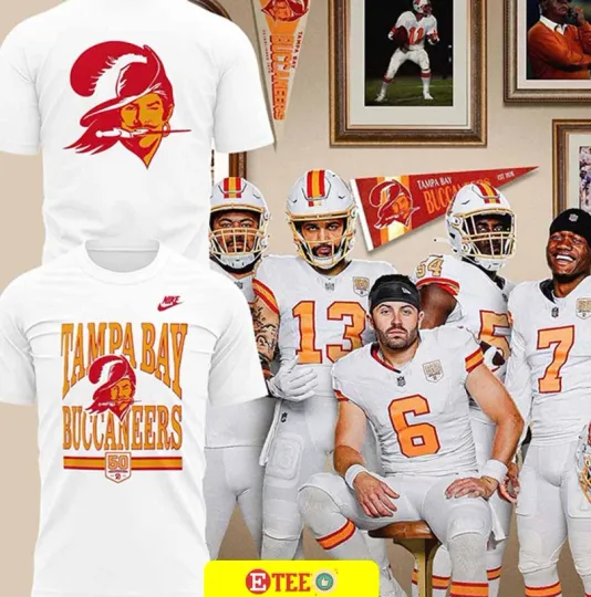 50th Season Tampa Bay Buccaneers Double-Sided Logo T-Shirt