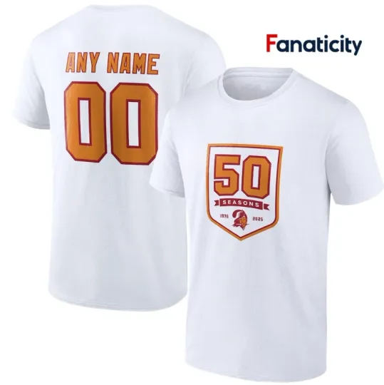 Tampa Bay Buccaneers 50th Season 1976-2025 3D Custom Name and Number T-Shirt