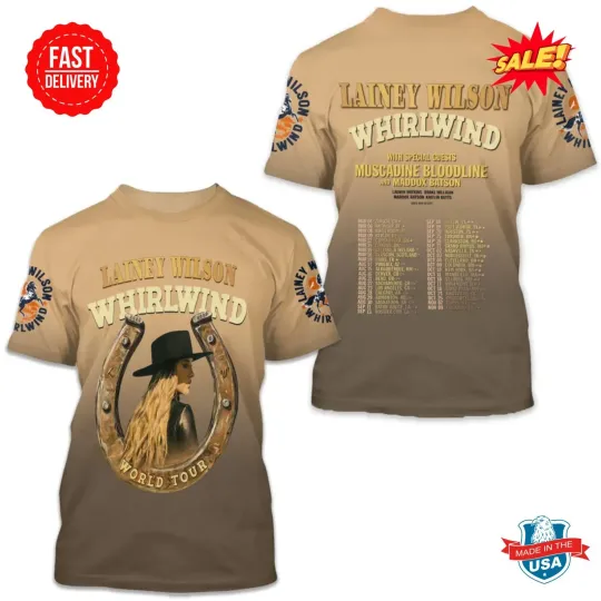 Discover Lainey Wilson Whirlwind World Tour 2025 shirt 3D, Gift For Fan