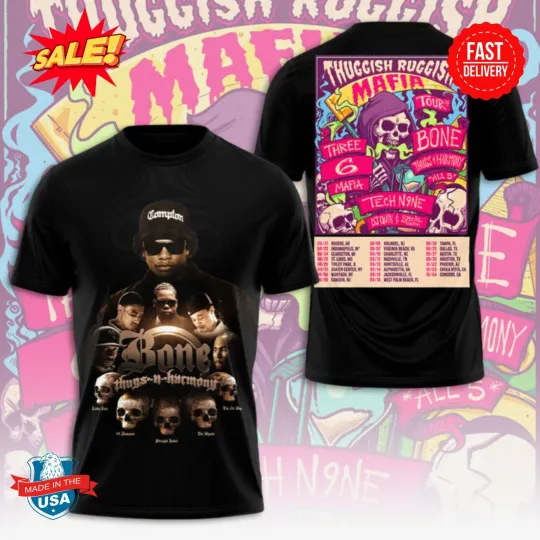 Bone Thugs-N-Harmony x Tech N9ne x Three 6 Mafia 3D Tee, Gift For Fan
