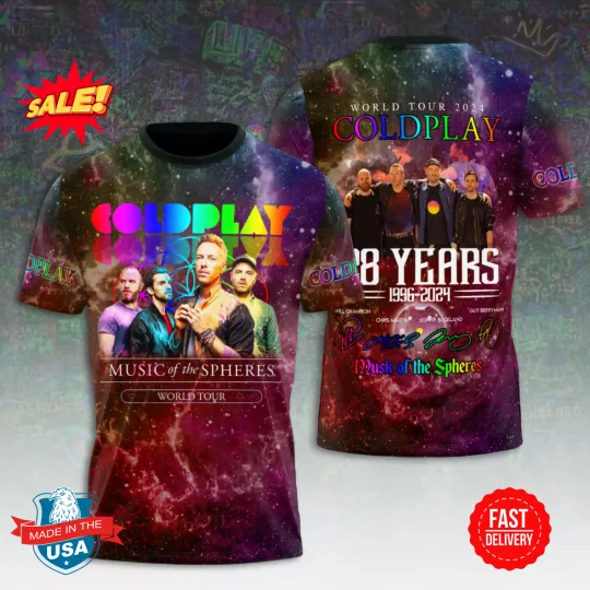 Coldplay 3D Shirt 28 Years 1996 - 2024 World Tour, Gift For Fan