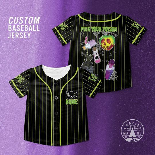 Discover Pick Your Poison Baseball Jersey Shirt, Disney Poison Villains Shirt, Llama Poison Kuzco, Apple Poison, Ursula potion, Disney Villain Poison
