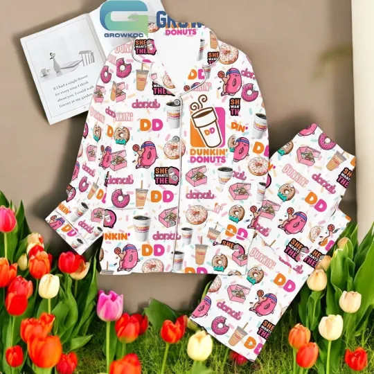 Dunkin' Donuts She Want The Donuts And Christmas Polyester Pajamas Set