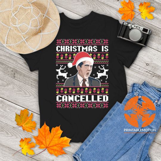 Discover Christmas Is Cancelled Michael Scott Vintage T-Shirt, The Office Shirt, Christmas Shirt, Michael Scott Shirt, Gift Tee For You And Family