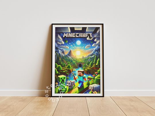 Discover Minecraft Video Game Poster for Kids Room, Vintage Poster Decor