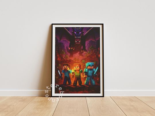 Discover Minecraft Video Game Poster for Kids Room, Vintage Poster Decor