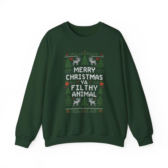 Festive Holiday Sweatshirt, Christmas Apparel, Cozy Winter Fashion, Fun Holiday Wear- Merry Christmas Ya Filthy Animal