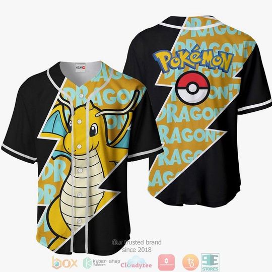 Discover Dragonite Baseball Jersey, Japanese Anime Graphic Top for Men and Women, Poket mons Inspired Jersey