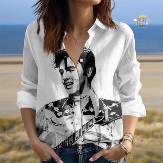 Elvis Presley Blouse, Elvis Presley Gift, Women Button Shirt, Gift for Elvis Presley Fan, King Of Music