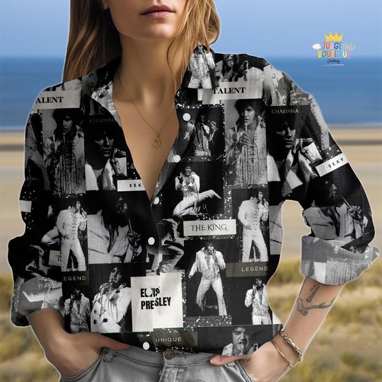 Discover Elvis Presley Blouse, Elvis Presley Gift, Women Button Shirt, Gift for Elvis Presley Fan, King Of Music
