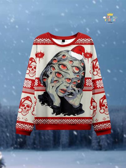 Thousand Eyes Ugly Christmas Sweater, Horror Anime Eye Monster Xmas Jumper, Creepy Graphic Holiday Sweatshirt