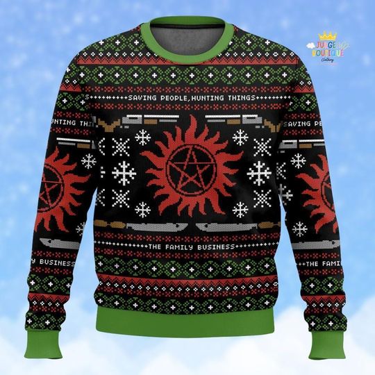Discover Christmas Supernatural Ugly Sweater, Hunting Things The Family Business Sweater, TV Series Holiday Sweater, Supernatural Xmas Sweater