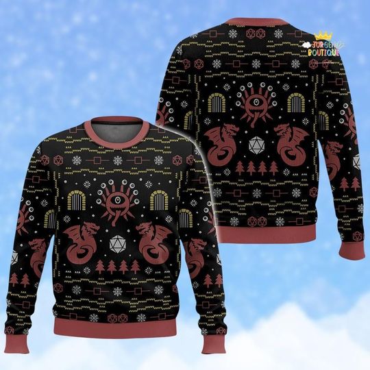 Discover Dragon Themed Ugly Sweater, Fantasy Holiday Sweatshirt, Dragon Christmas Sweater, Christmas Gift, Geeky Gamer Holiday Sweater
