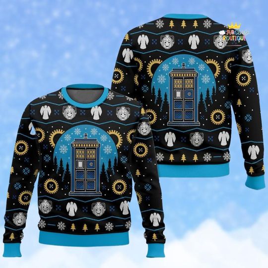 Doctor Who Merry Christmas Ugly Sweater, Police Box Xmas Sweater, Dr Who Holiday Sweater, Perfect Sweater For Christmas, Christmas Gift