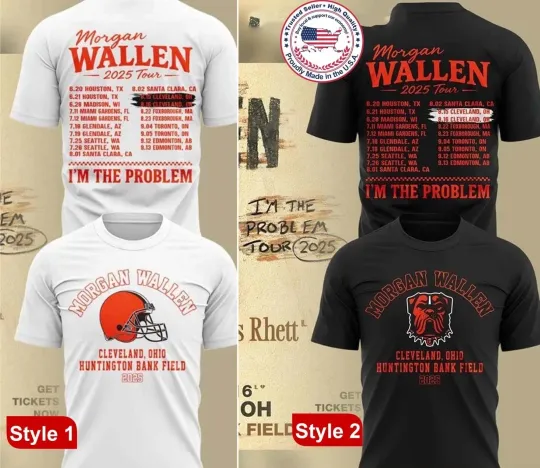 Discover 2025 Tour Wallen Western X Cleveland Brown I Am The Problem 3D T-Shirt