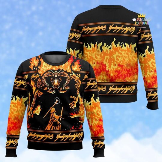 Discover Epic Fantasy Flame Ugly Sweater, Christmas Movie Sweater Fantasy Creature Holiday Sweatshirt, Christmas Gift, Xmas gift