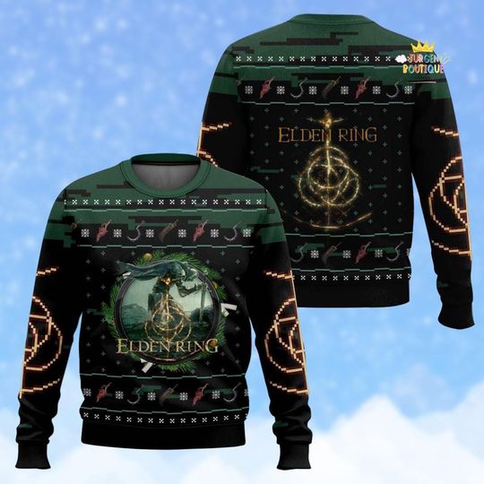 Elden Ring Ugly Sweater, Fantasy RPG Holiday Sweatshirt, True Horror Gamer Xmas Gift, Game Shirt, Christmas Gift, Gift For Boy