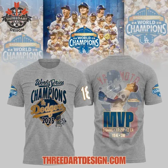 Discover LA Dodggers 2025 World Series Champions – MVP Yoshinobu Yamamoto 3D T-Shirt