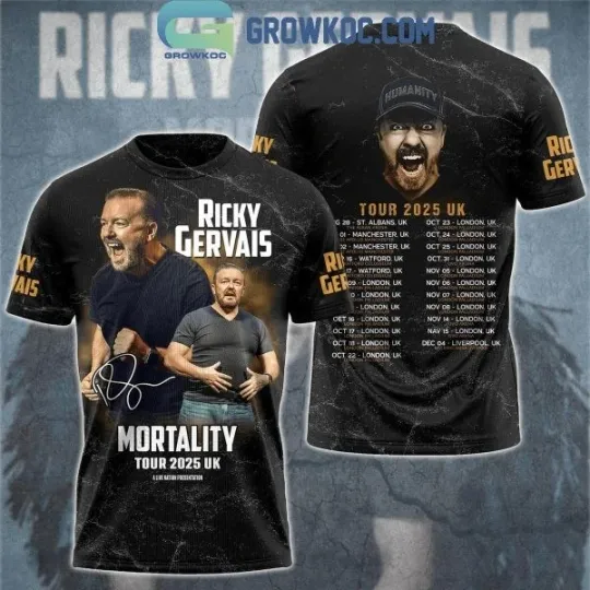 Discover Ricky Gervais Mortality Tour 2025 3D T-Shirt, Gift For Fan