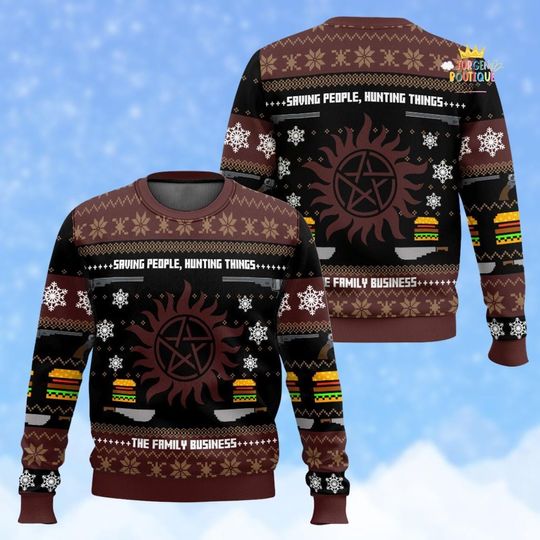 Supernatural Ugly Christmas Knit Sweater, Winchester Brother Holiday Sweater Men Women,  TV Series Xmas Sweater, Christmas Gifts