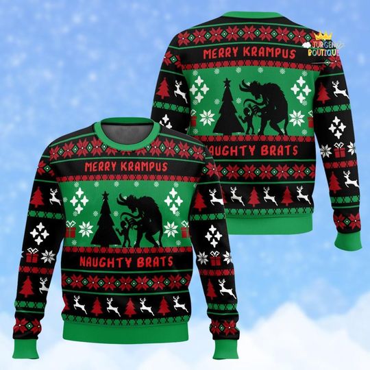 Merry Krampus Ugly Christmas Sweater, Gothic Horror Holiday Sweatshirt, Scary Santa Krampus Gift, Funny Xmas Pullover