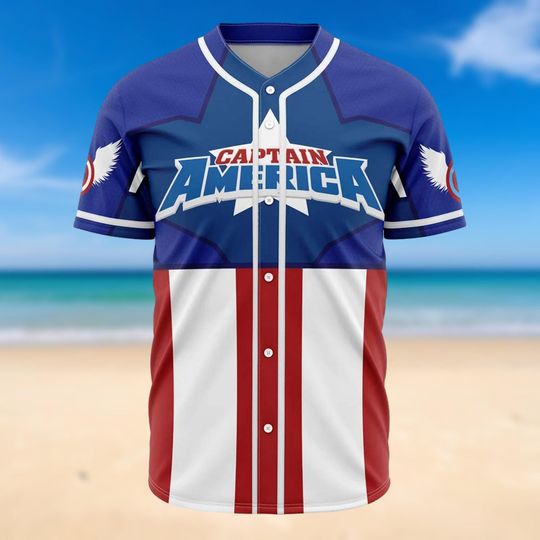 Discover Captain American Jersey, Superhero Baseball Shirt, Captain America Jersey Matching Team Gift, Summer Trip Matching Jersey