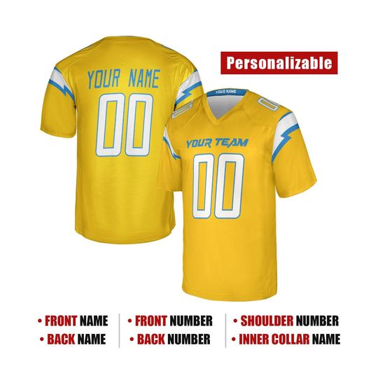 Discover Custom Los Angeles Chargers Alternate Charger Power Football Jersey, Yellow, Adult Sizes