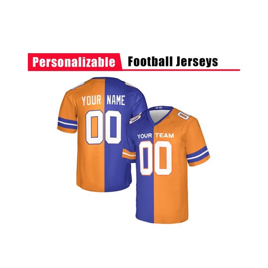 Discover Custom Denver Broncos 1990 Split American Football Jersey, Orange Royal, Adult Sizes