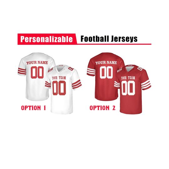 Custom San Francisco 49ers Football Jersey, White Scarlet, Adult Sizes
