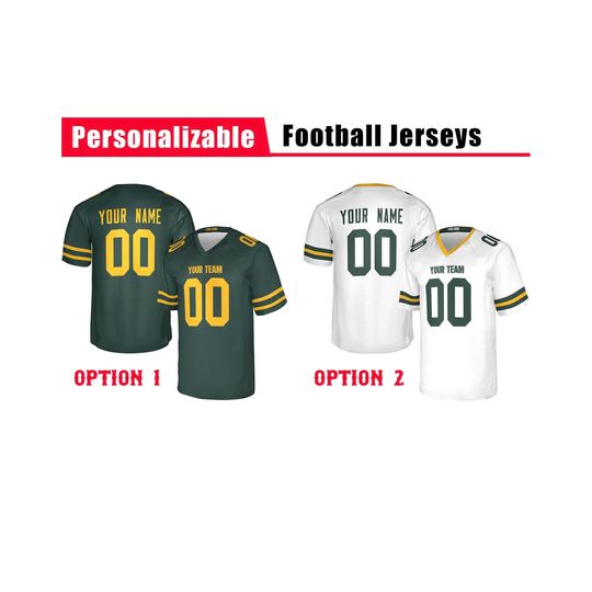 Custom Green Bay Packers Football Jersey, Green White, Adult Sizes